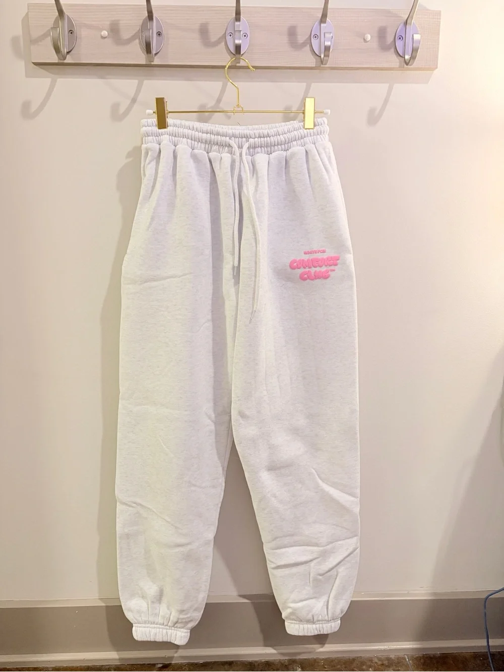 White Fox Boutique Light Heather Gray Hoodie & Jogger Pajama Set with Pink Logo